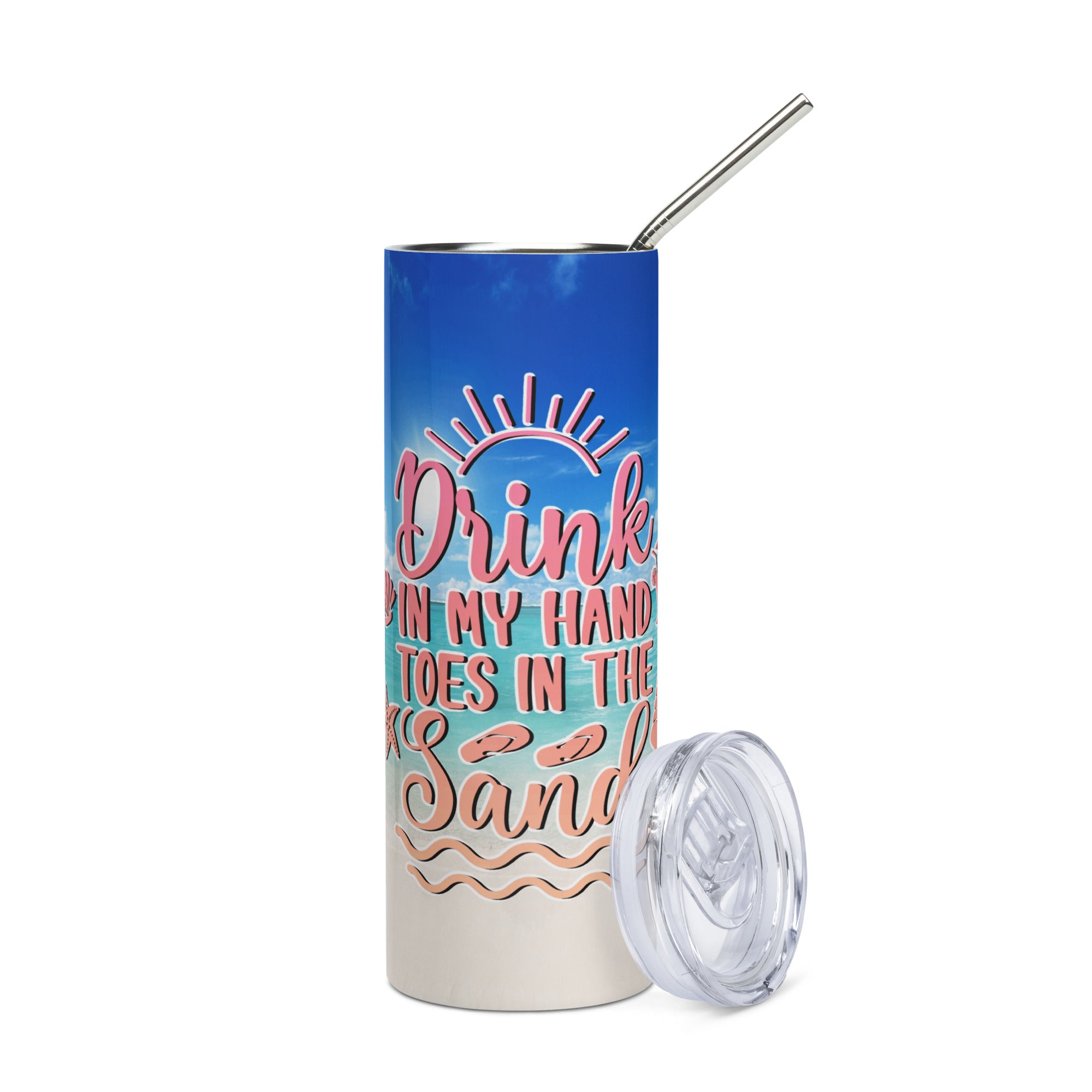 Drink In My Hand Toes In The Sand Beach Stainless steel tumbler