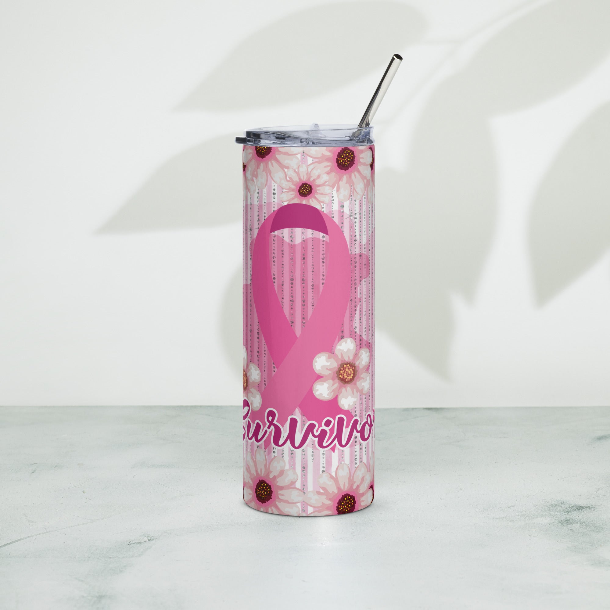 Breast Cancer Survivor Pink Ribbon Stainless steel tumbler