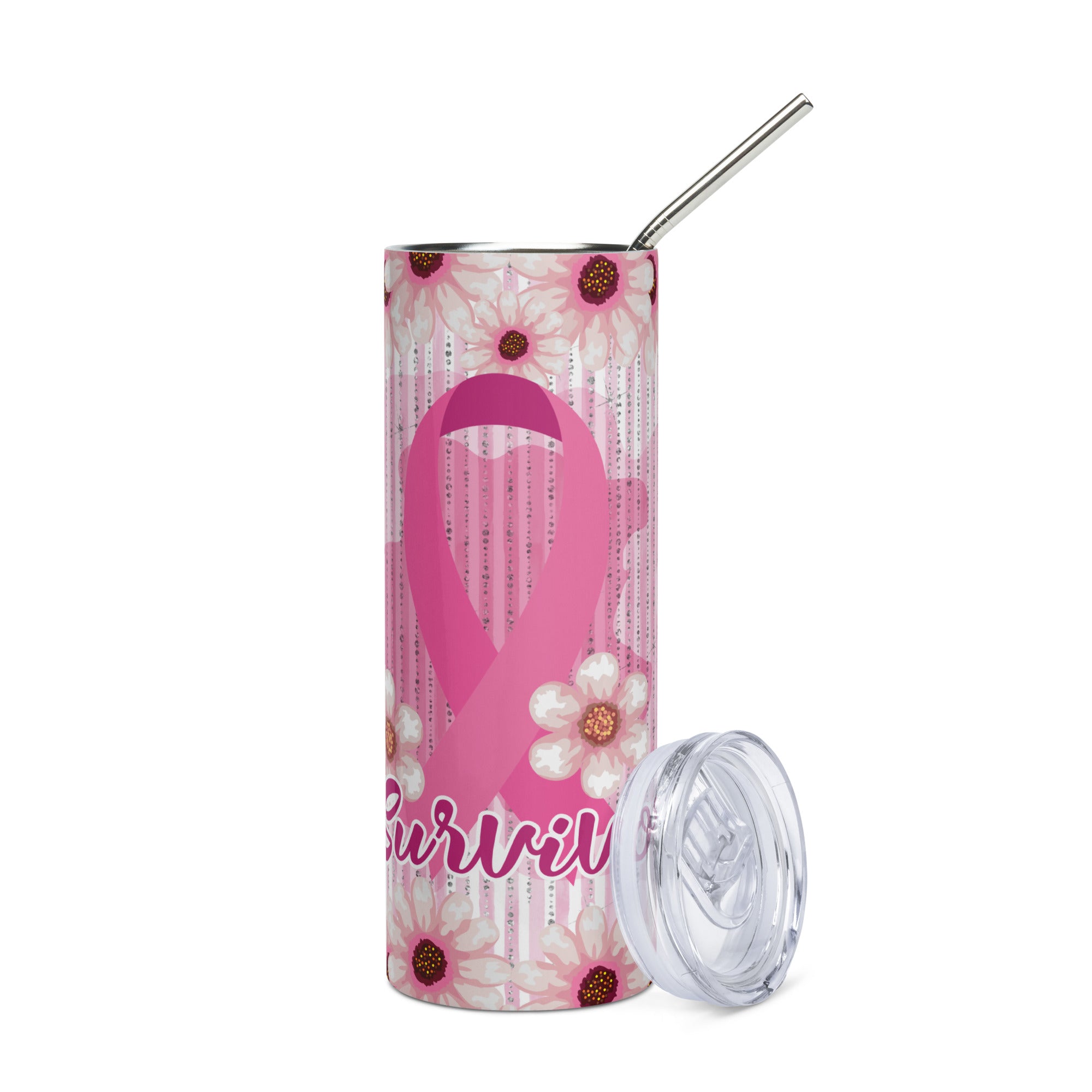 Breast Cancer Survivor Pink Ribbon Stainless steel tumbler