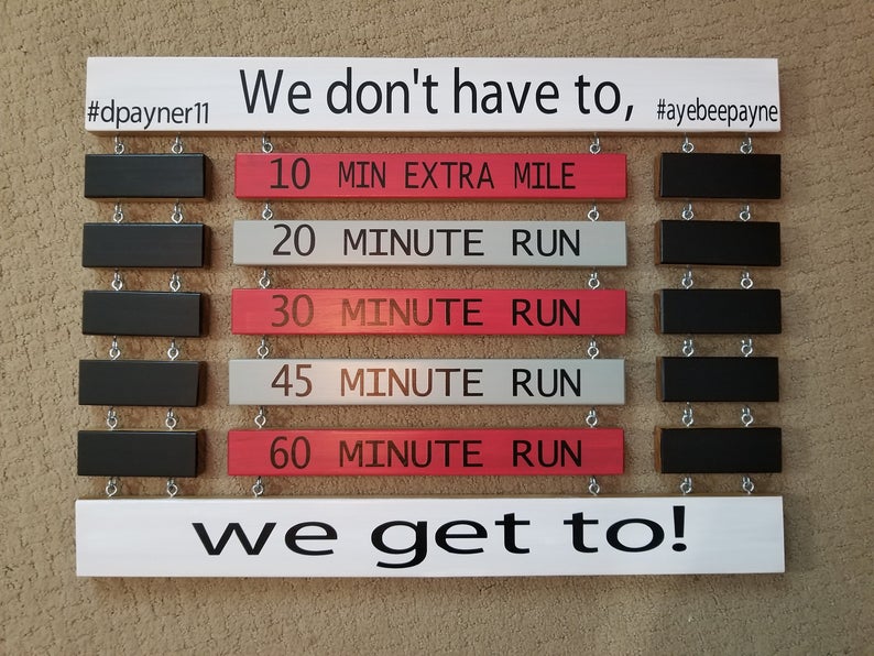 Custom indoor fitness goal display board for spin bike and treadmill training