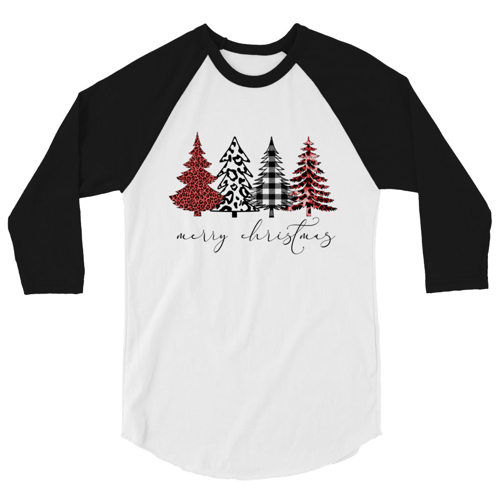 Plaid Christmas Trees Merry Christmas Raglan Tee