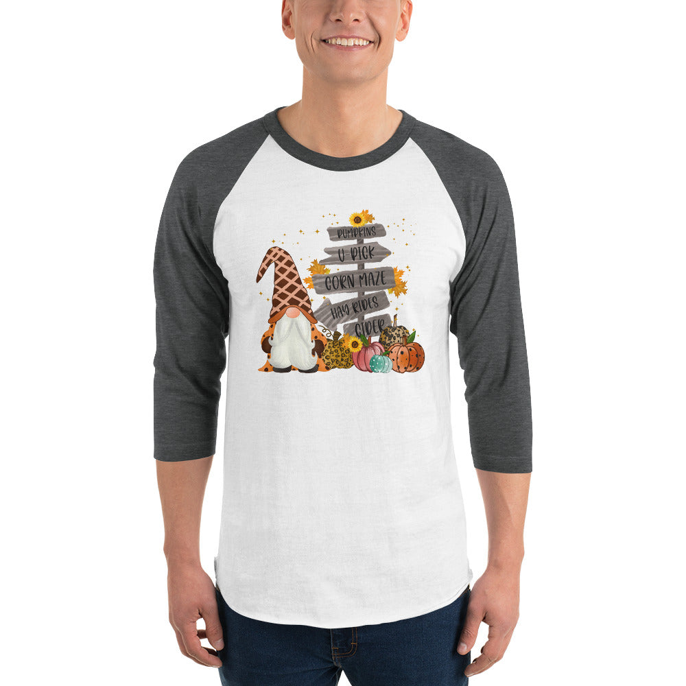 Fall Halloween Gnome 3/4 sleeve raglan shirt