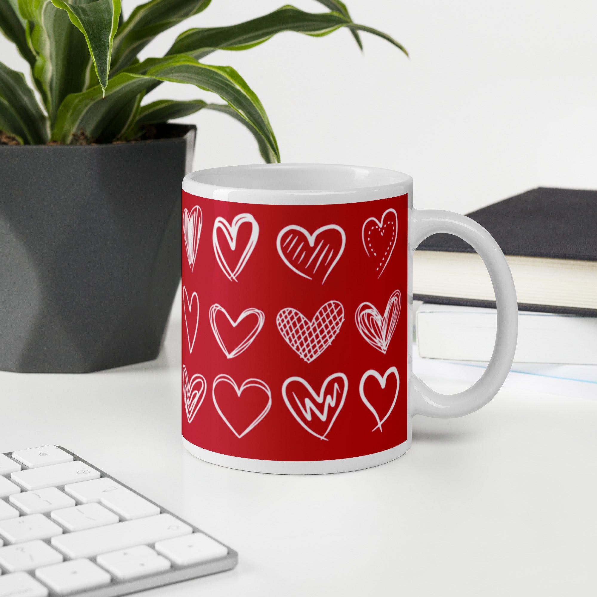 Sketched Hearts Valentine's Day Coffee Mug 11 oz. White