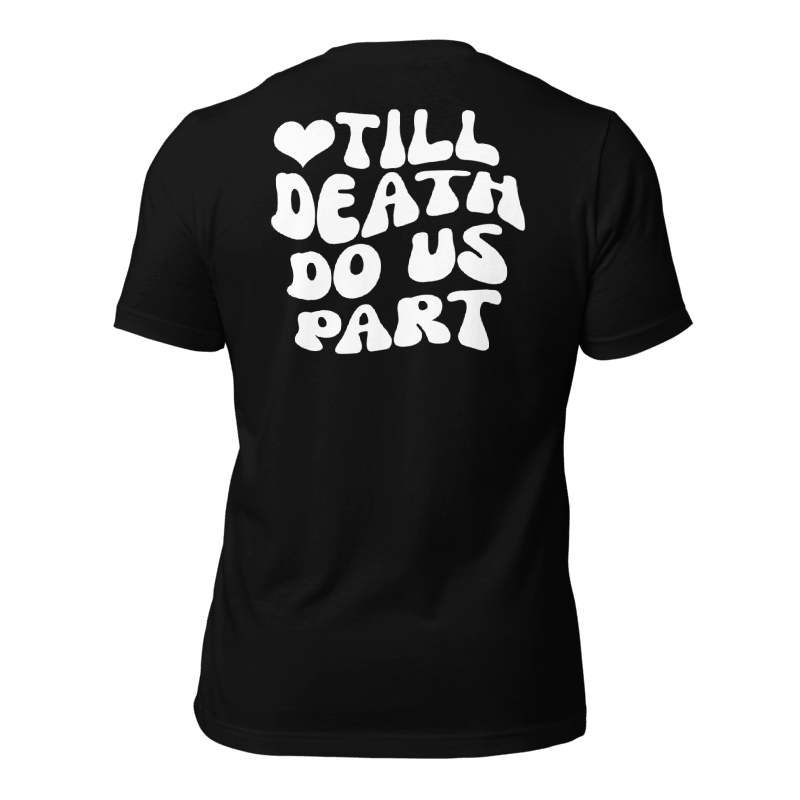 His and hers anniversary shirts featuring heart and wavy font