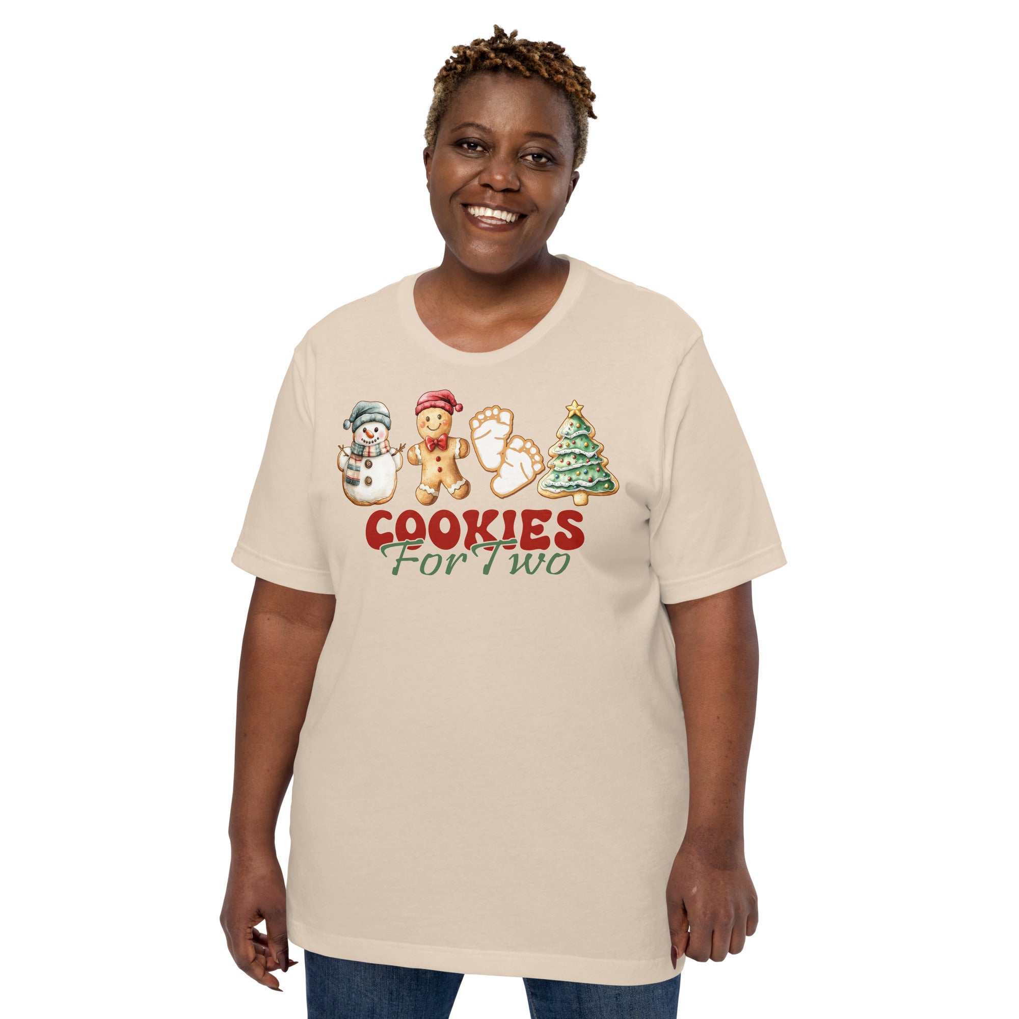 Festive Christmas pregnancy reveal shirt with cookies for two graphic