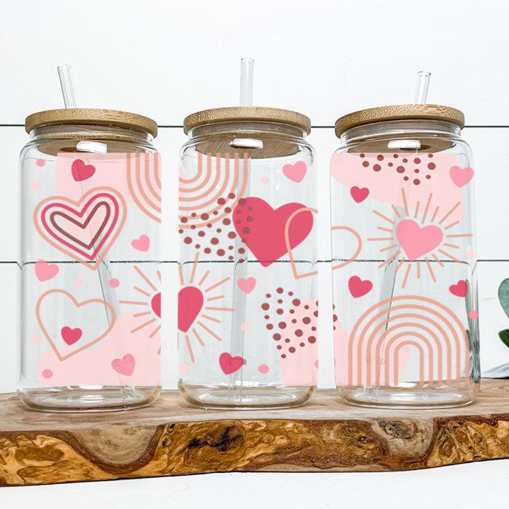 tumbler with boho Valentine’s hearts design, ideal gift for iced coffee lovers