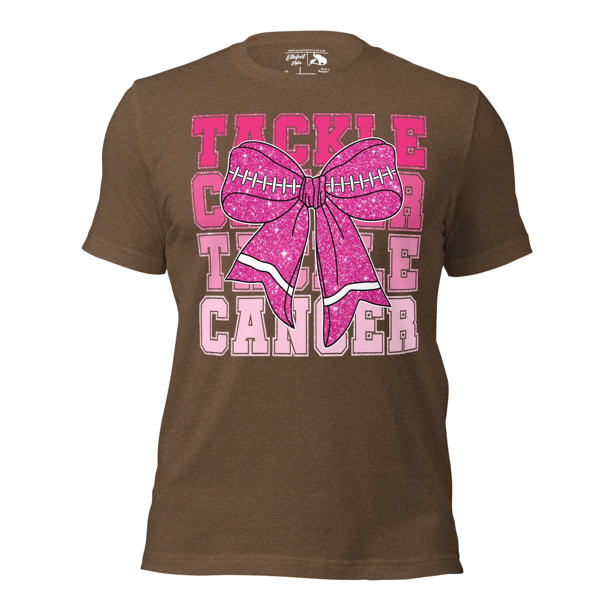 Breast cancer awareness shirt with football pink ribbon bow