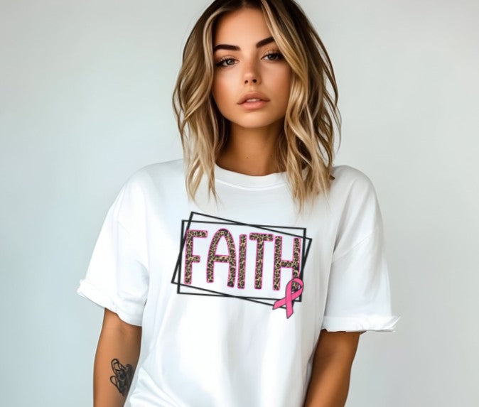 Breast cancer awareness shirt with the word Faith and ribbon design