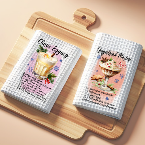 Christmas cocktail waffle weave towel wrapped for festive hostess gift idea