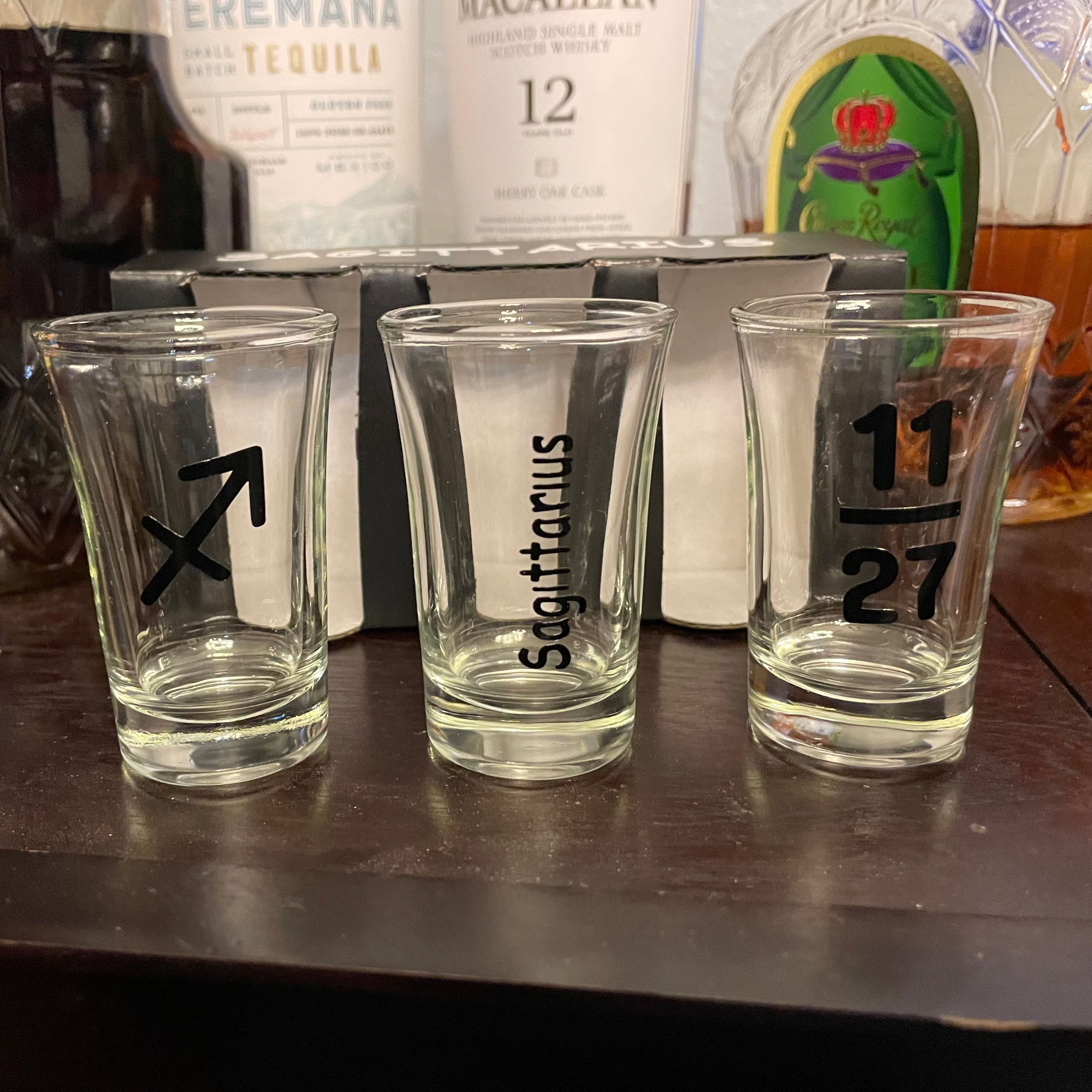 Custom zodiac shot glass gift designed for birthday celebrations