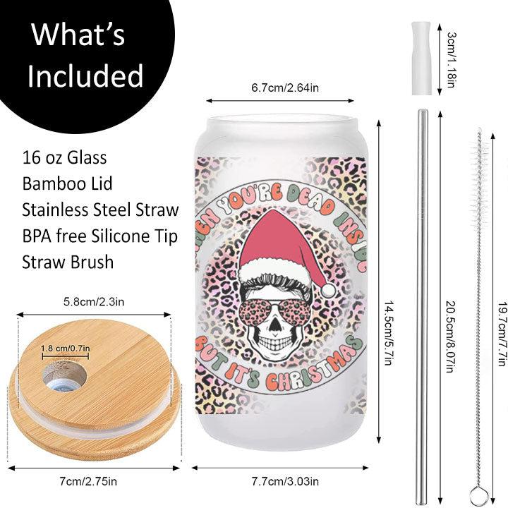 Skeleton coffee tumbler with “Dead Inside But It’s Christmas” design, great holiday gift for coffee lovers