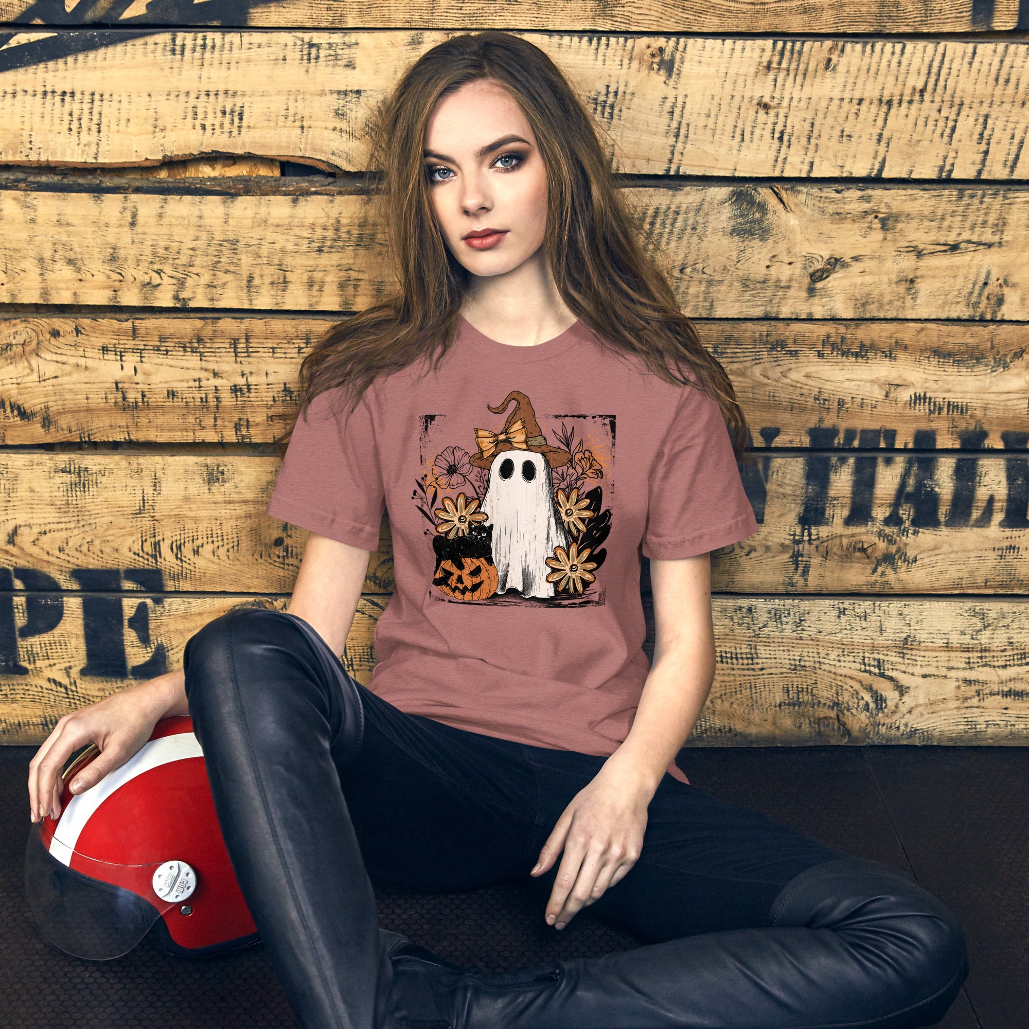 Fall retro Halloween shirt with cute ghost and witch hat design