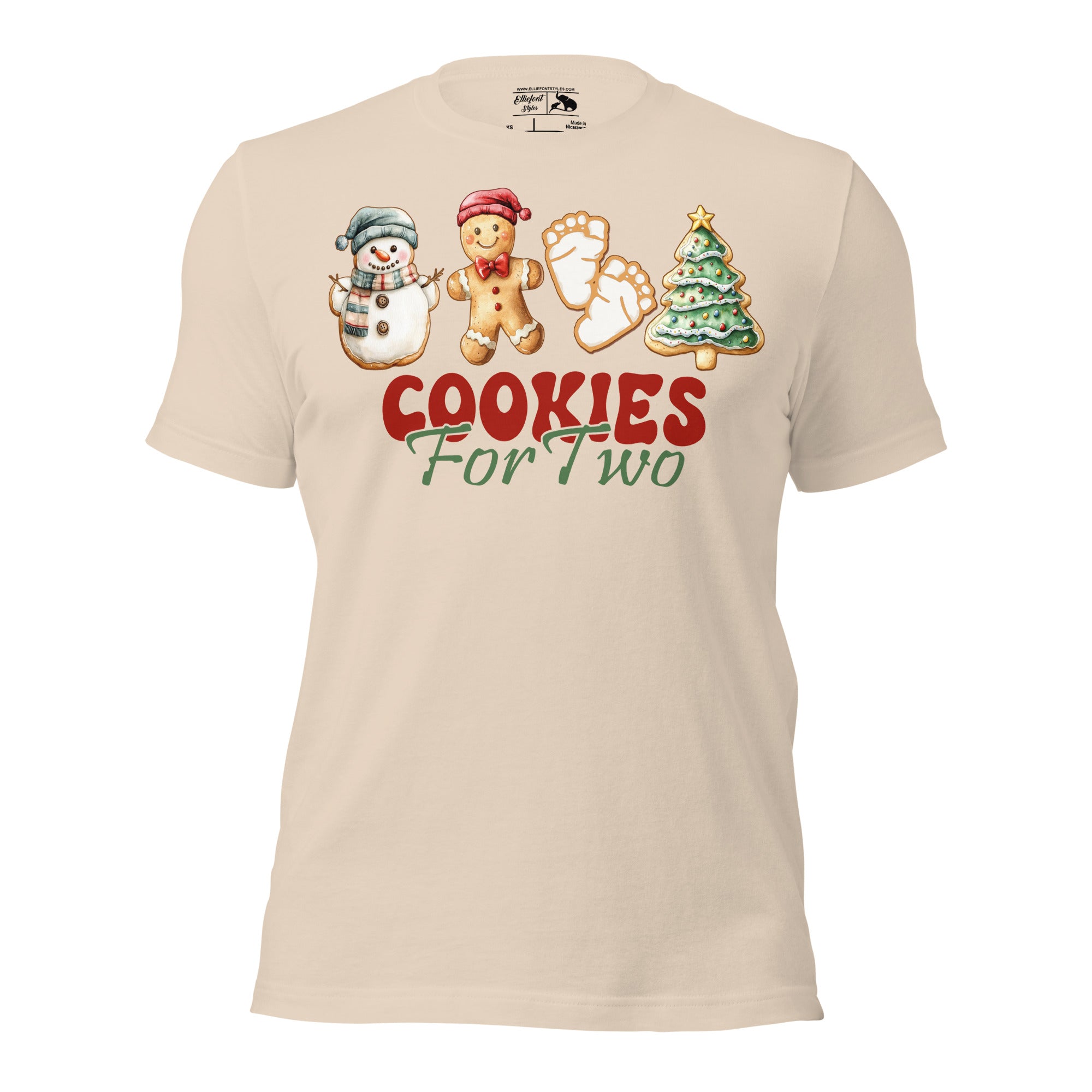 Family holiday pregnancy announcement shirt with Christmas cookies