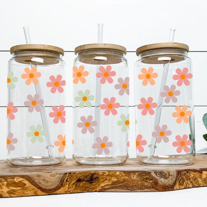 16 oz tumbler with pastel daisy design, perfect gift for floral lovers