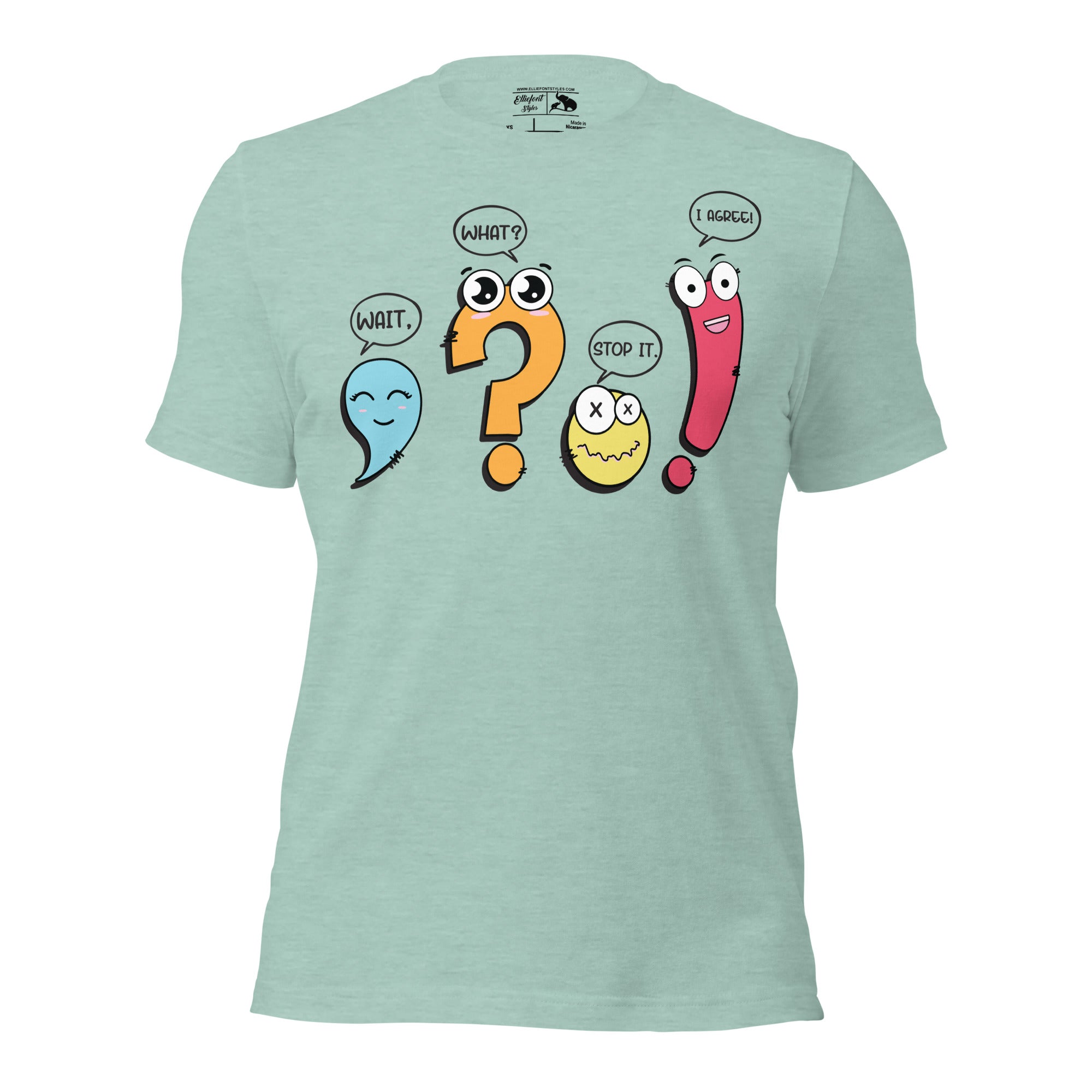 Funny English teacher shirt with punctuation and quote bubbles