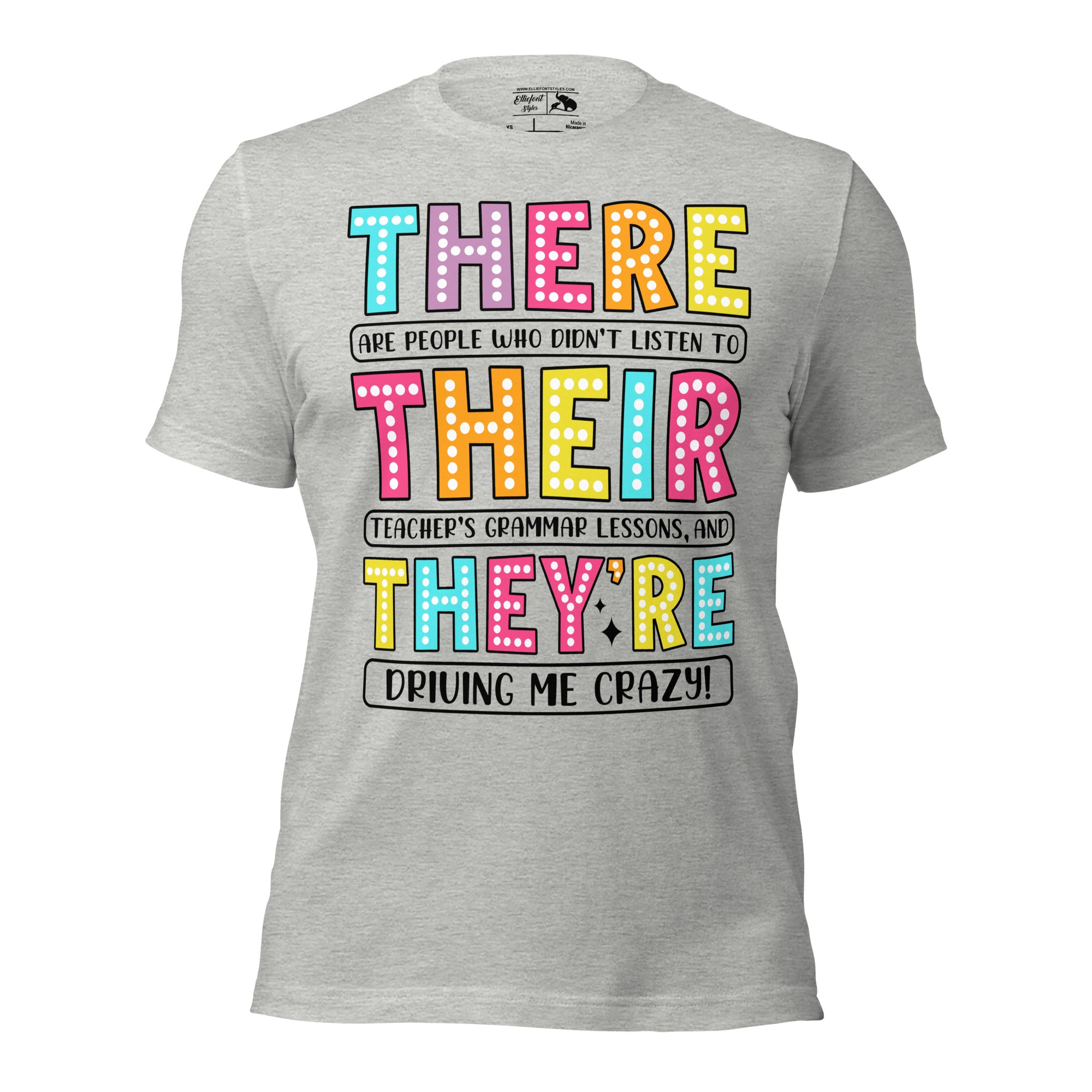 Funny English teacher shirt with their, there, they’re grammar joke