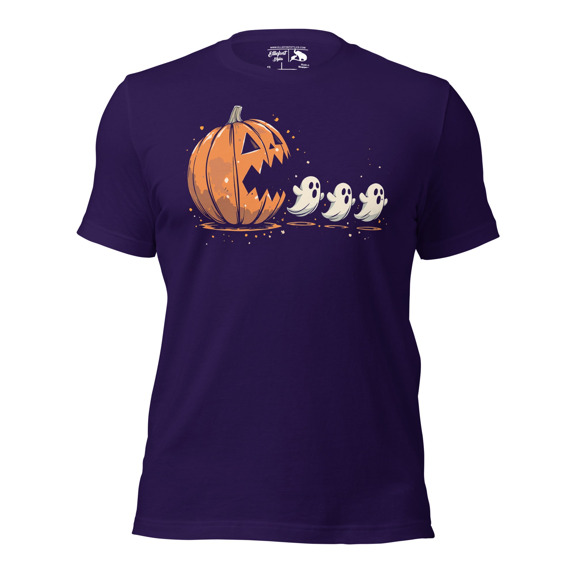 Funny gamer Halloween Pac-Man pumpkin top for spooky arcade lovers