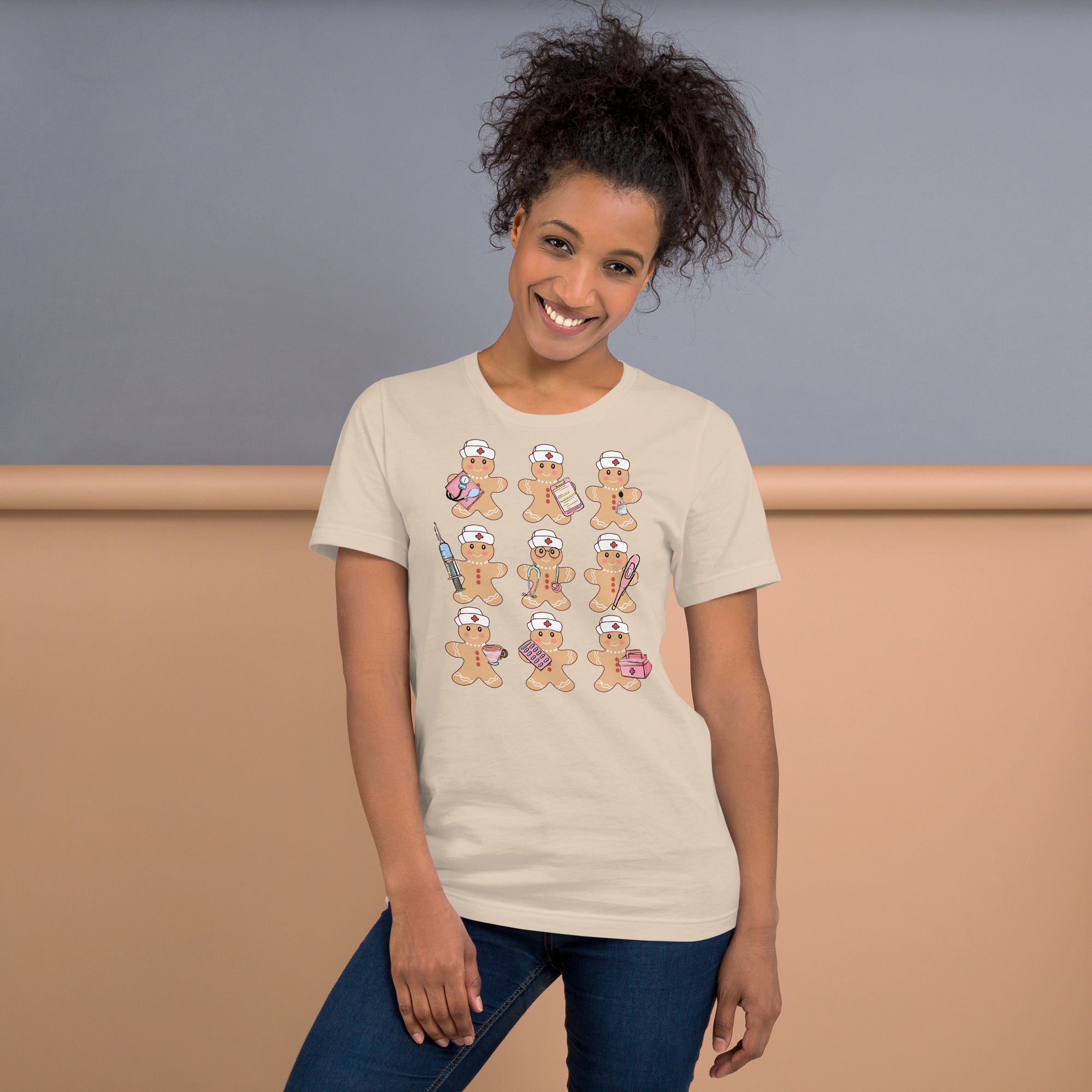Funny nurse Christmas shirt with gingerbread men design