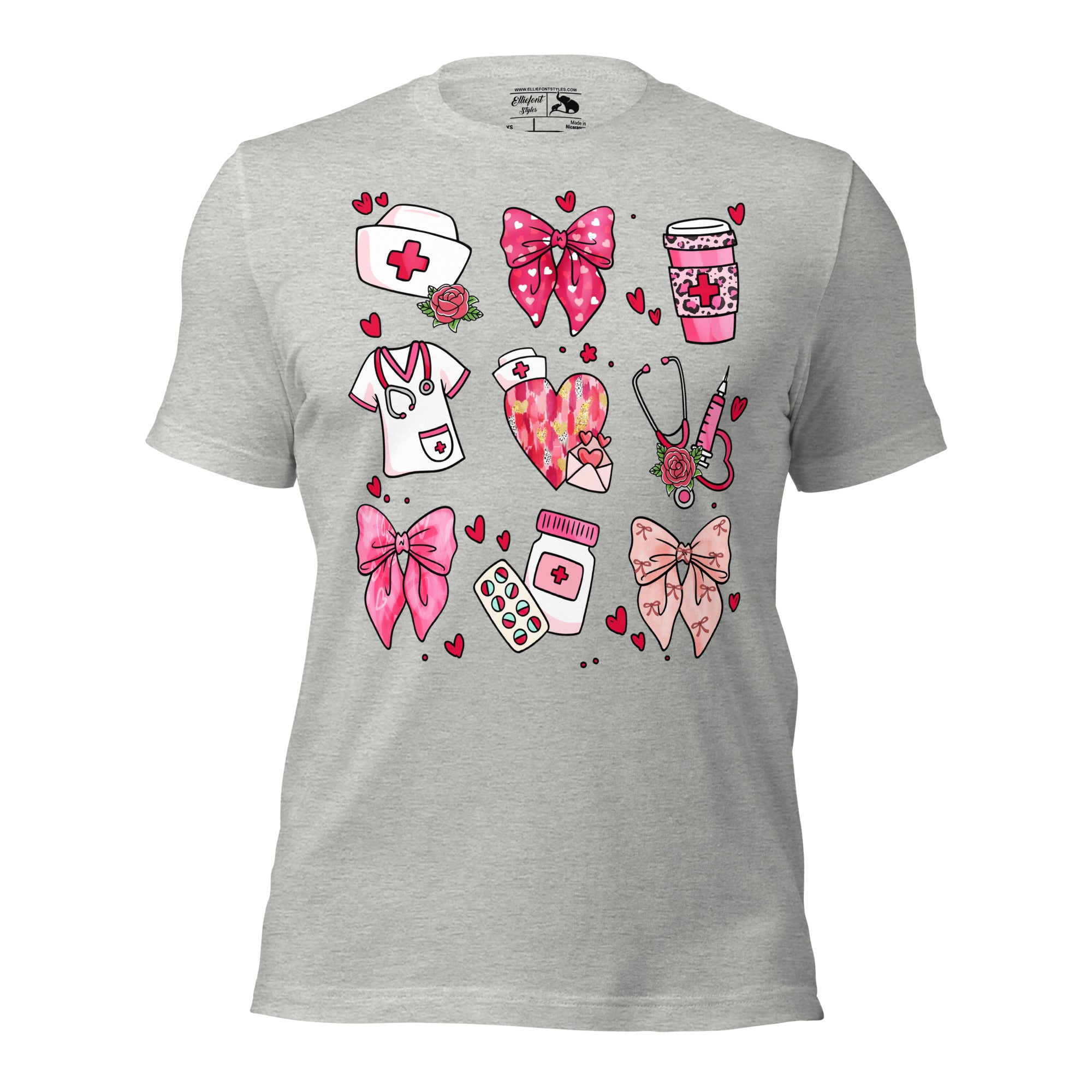 Funny nurse shirt featuring nurse items in coquette design