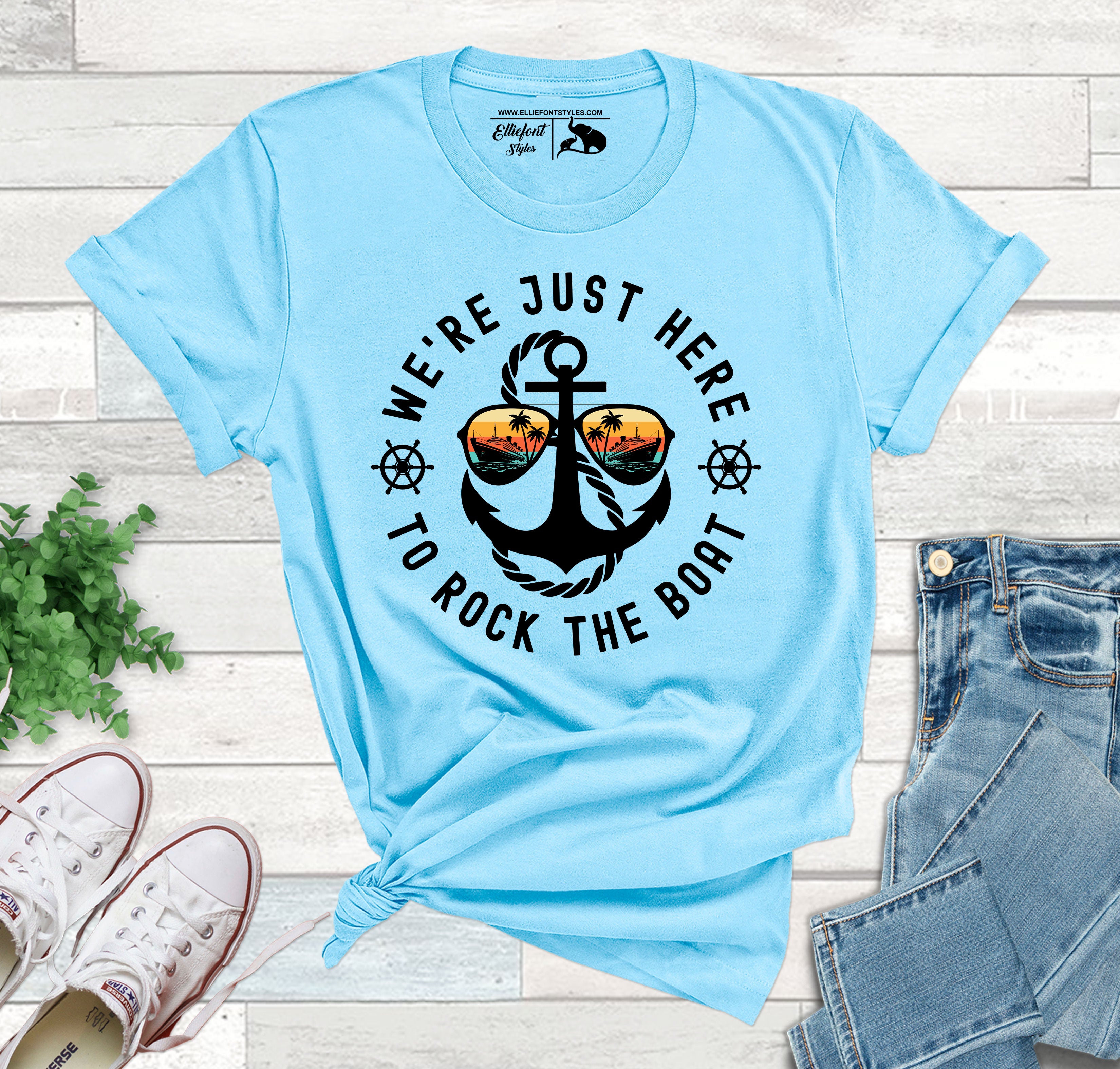 Just Here to Rock the Boat cruise shirt with anchor design