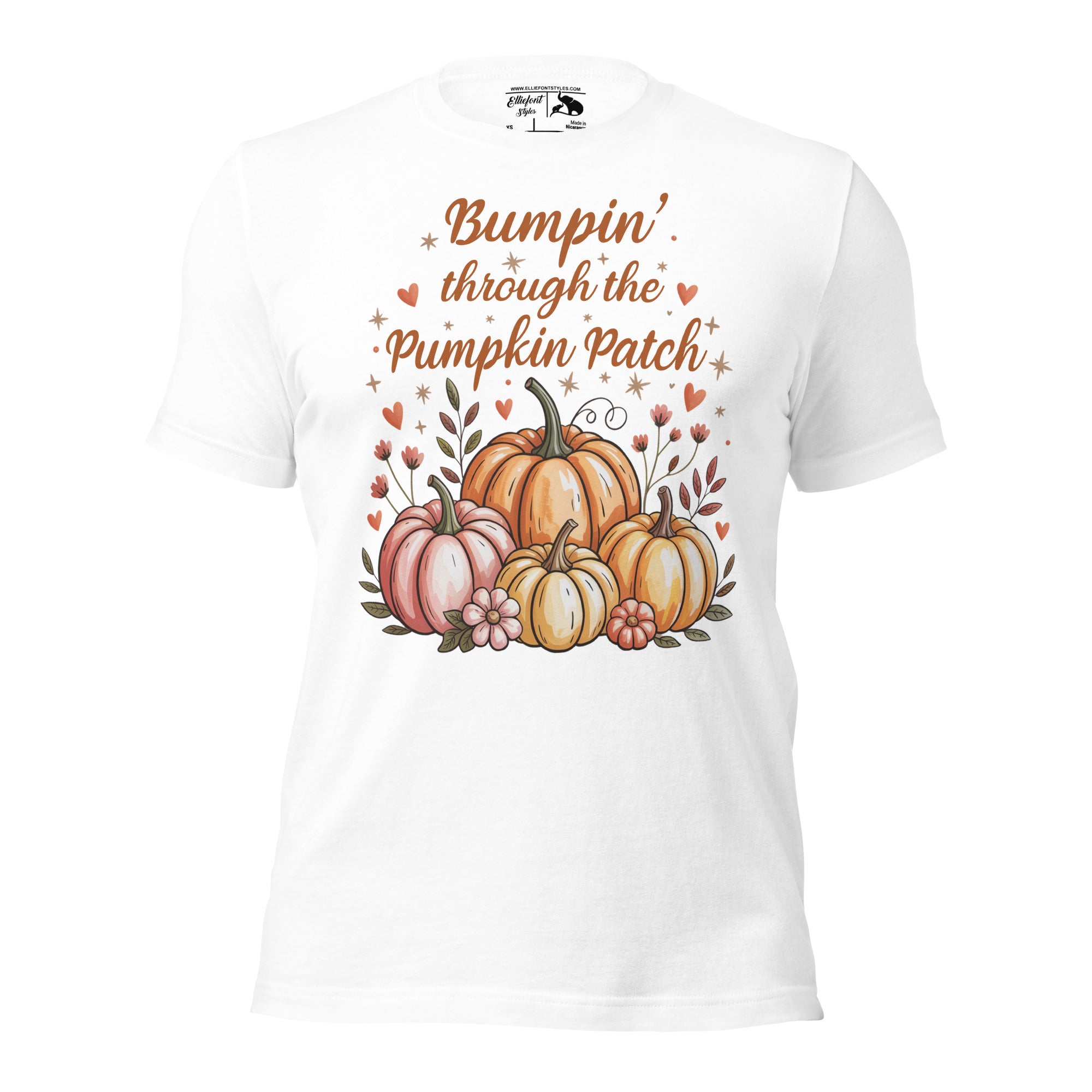 Maternity reveal shirt with pumpkin patch theme for expecting moms