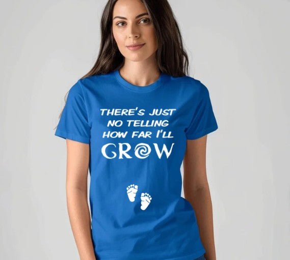 Moana-inspired pregnancy reveal shirt with phrase and baby footprints