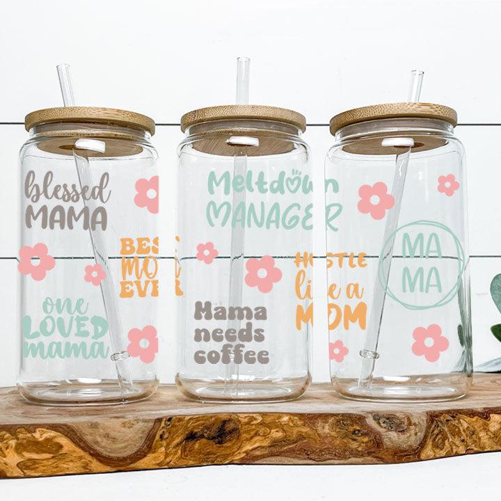 Inspirational quotes tumbler for moms, 16 oz glass can style, ideal gift for busy moms