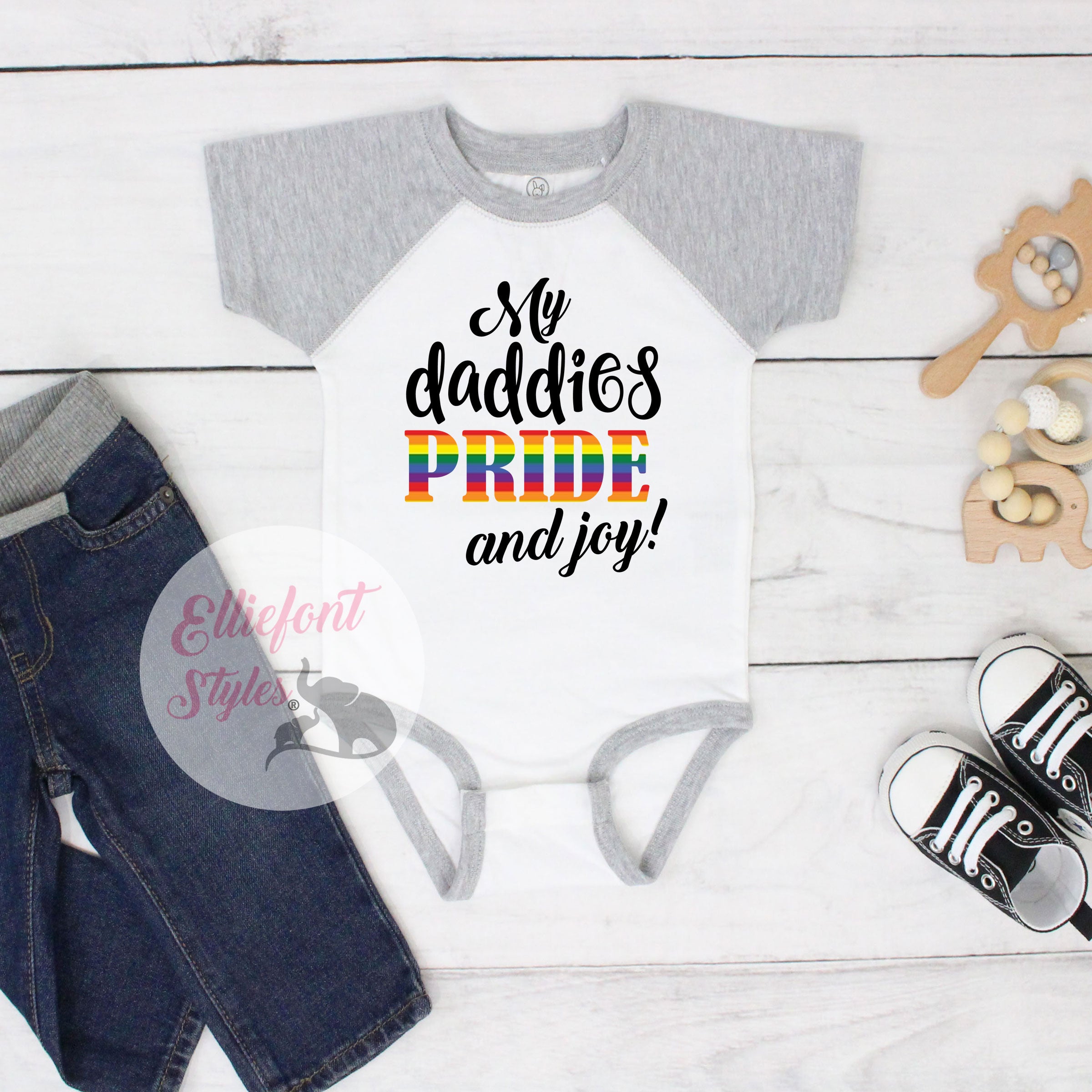 My Daddies Pride and Joy baby bodysuit with rainbow design