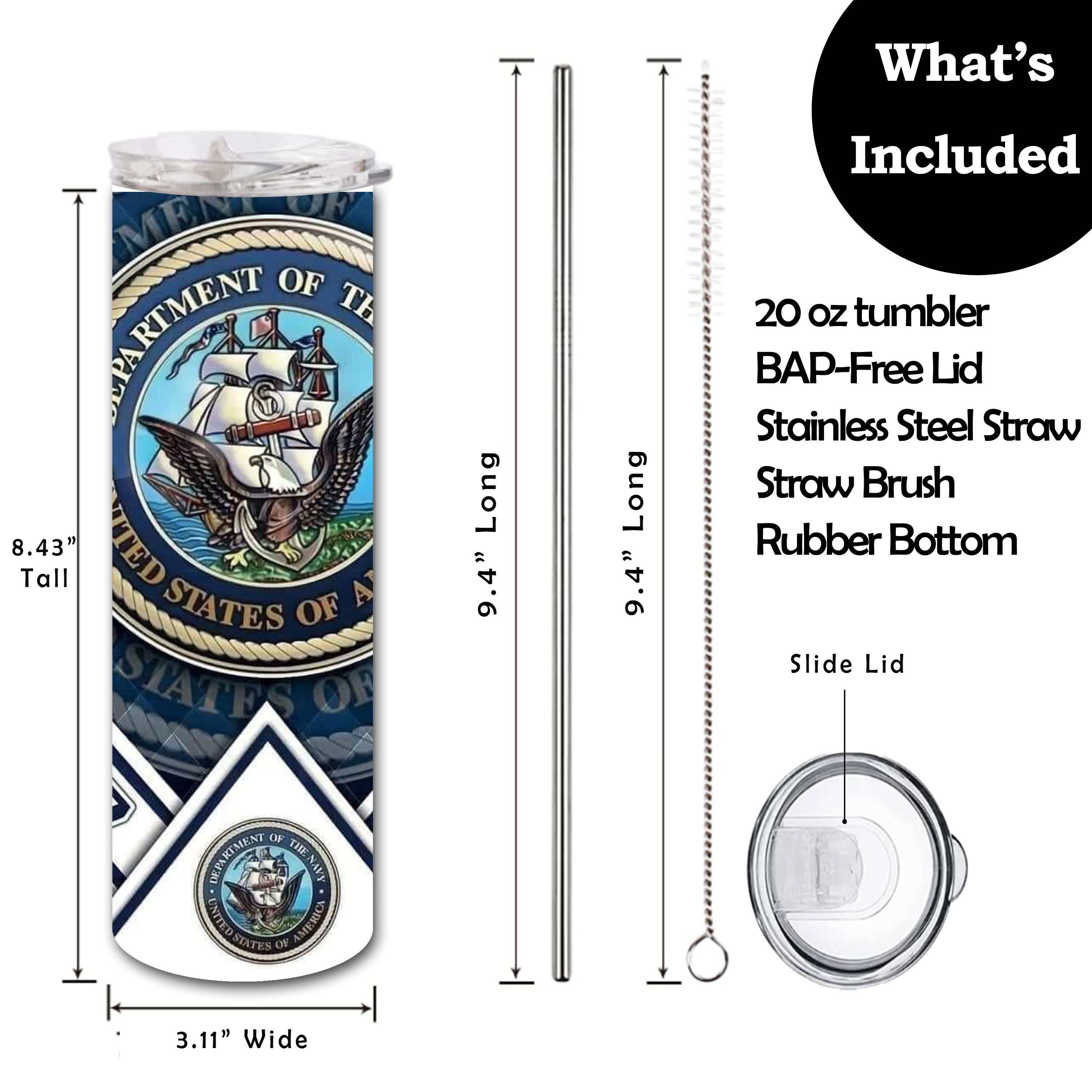 Navy tumbler displayed for patriotic gifts and deployment packages