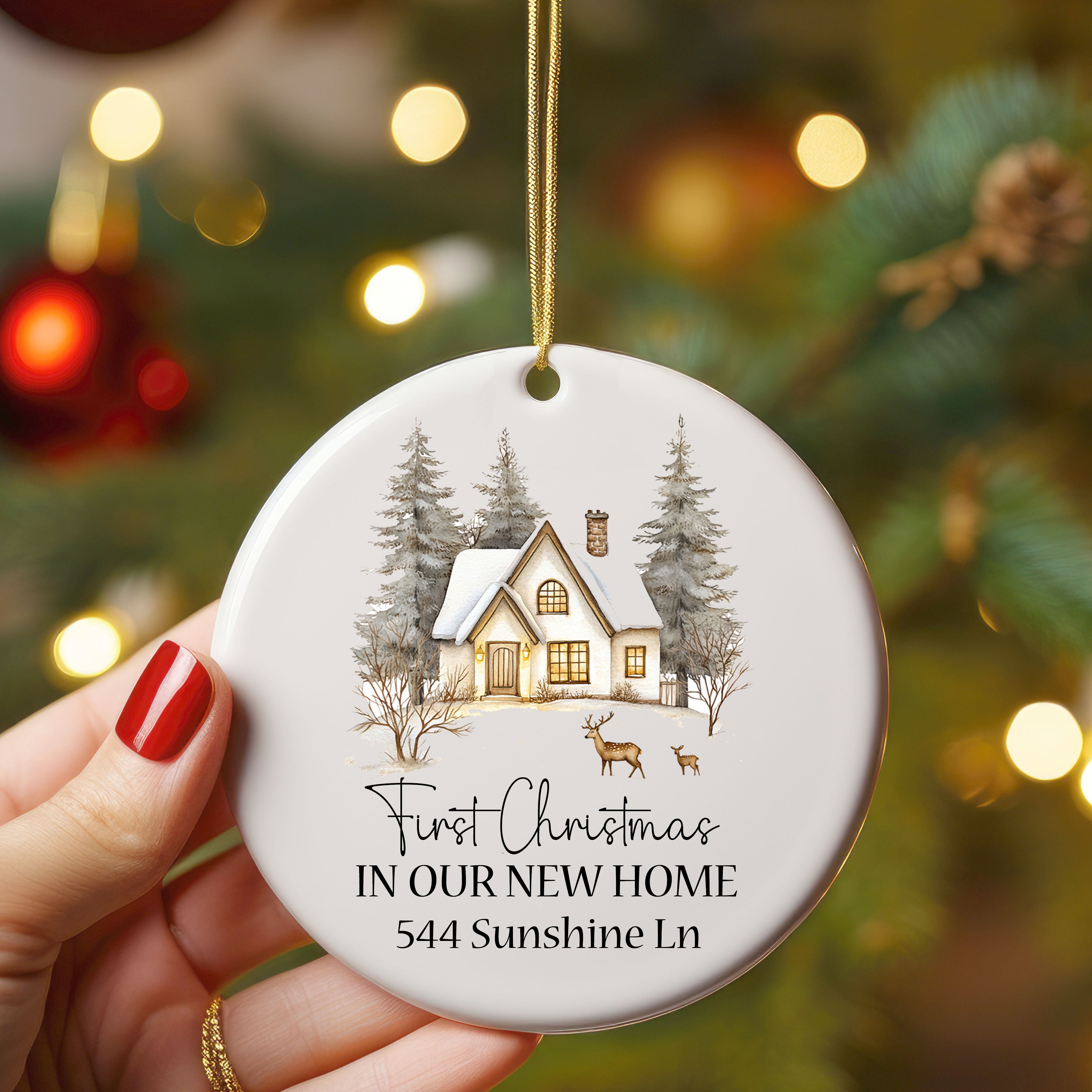 Personalized new homeowner Christmas ornament with address