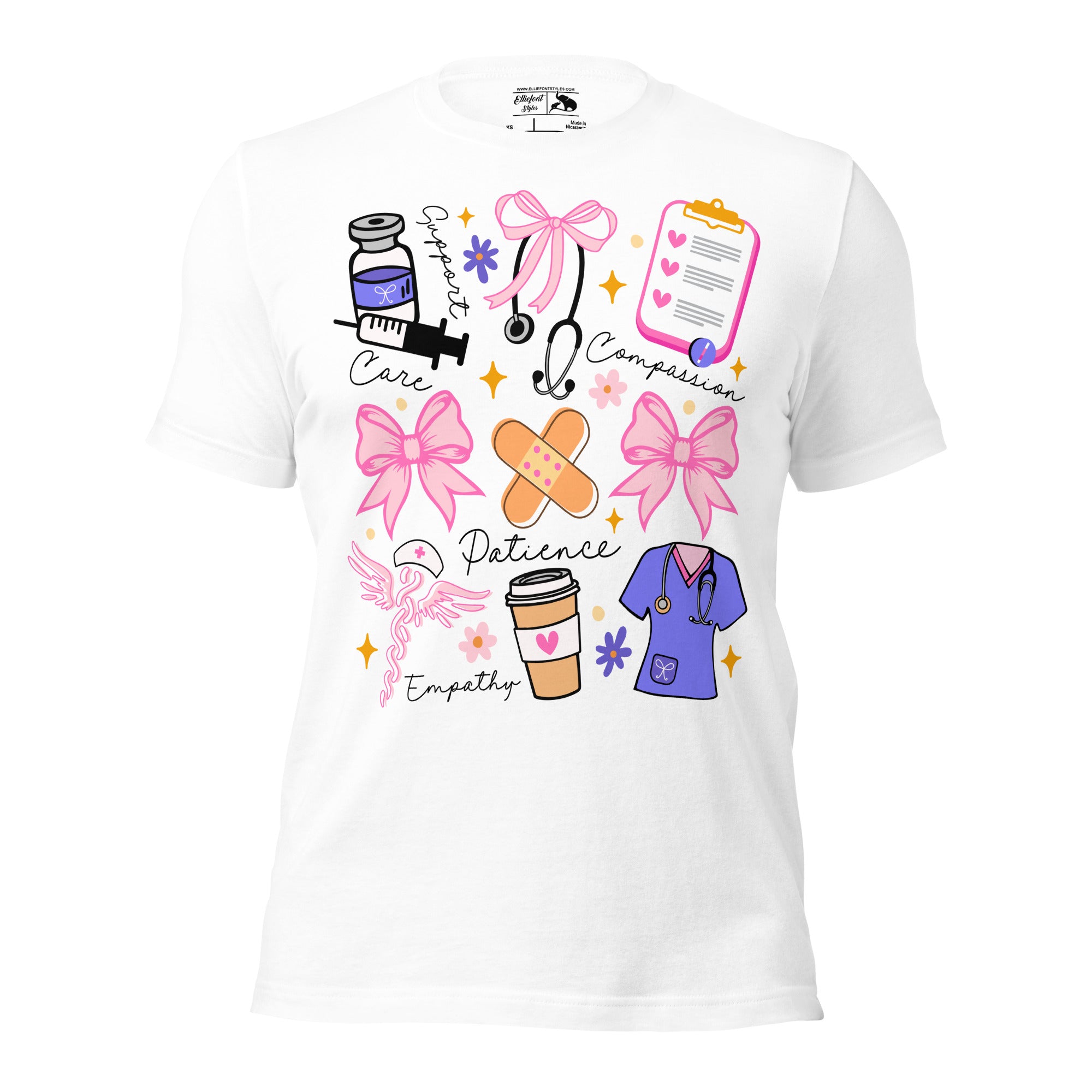Nurse appreciation shirt with humorous design and medical icons
