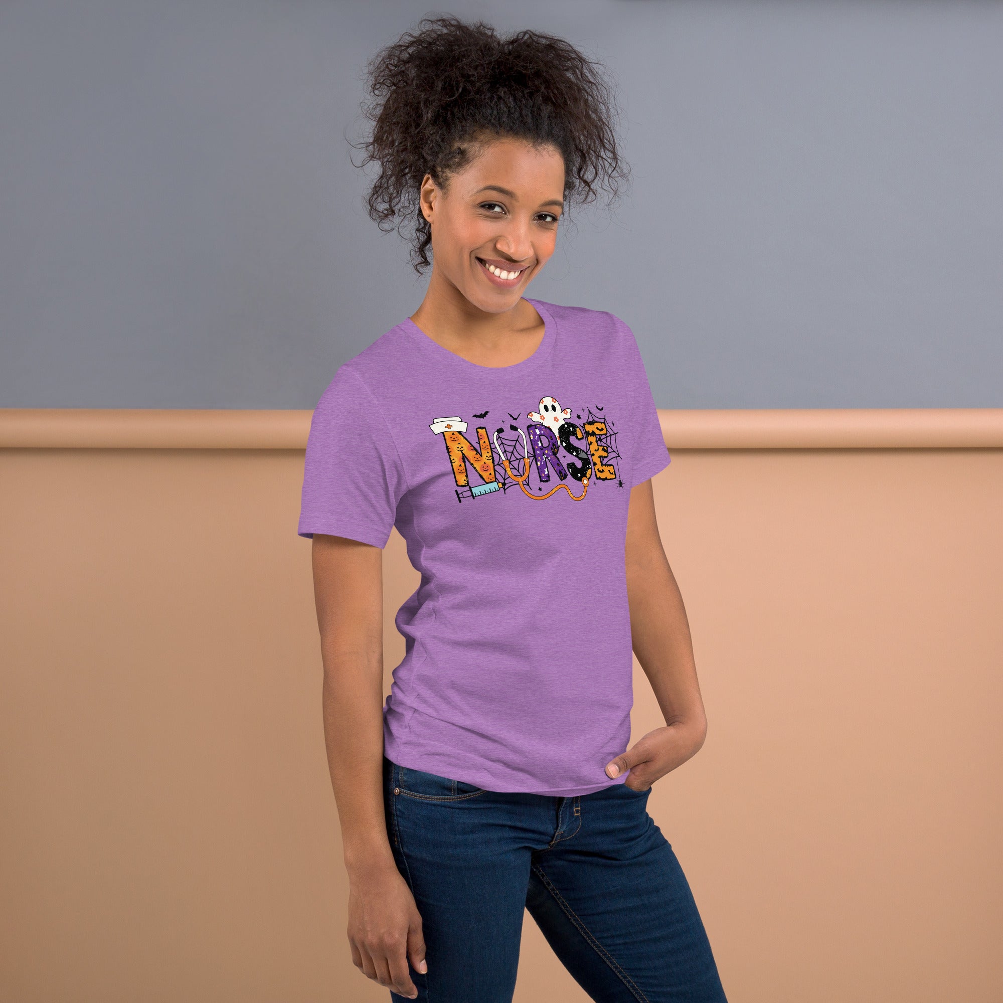 Nursing student Halloween shirt with nurse word in spooky doodles