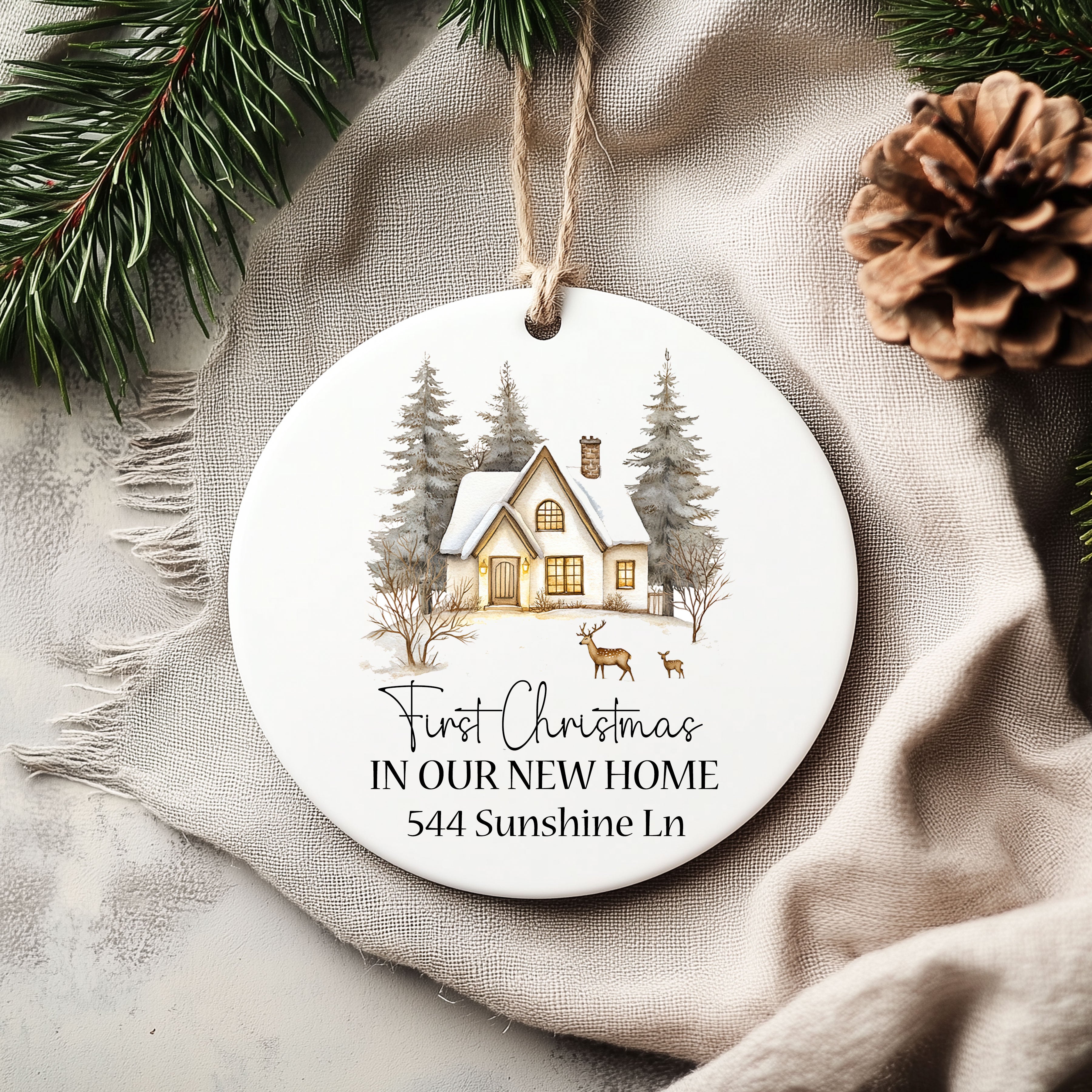 custom housewarming Christmas ornament with family address