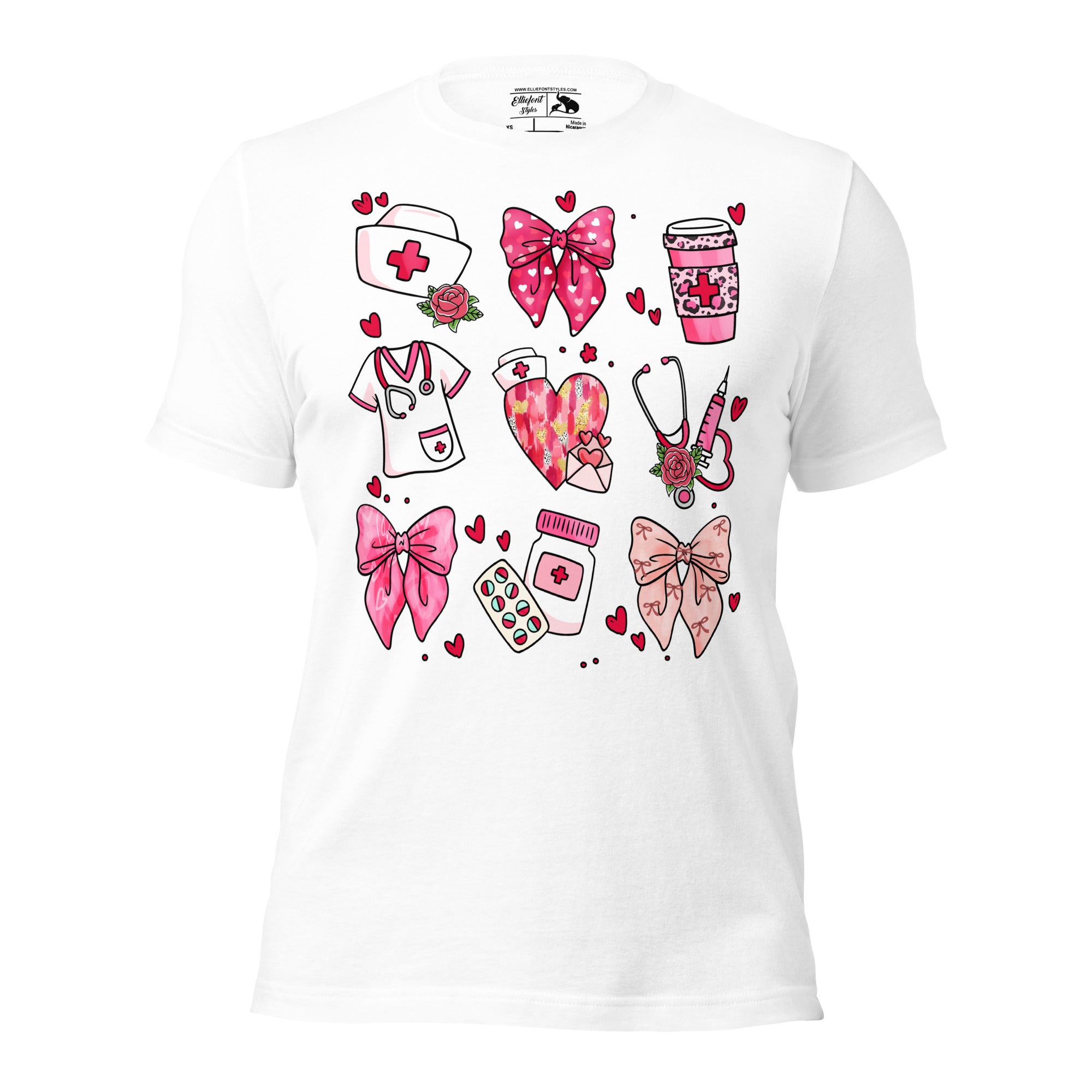 Coquette nurse shirt for RN or LPN with stethoscope and scripts