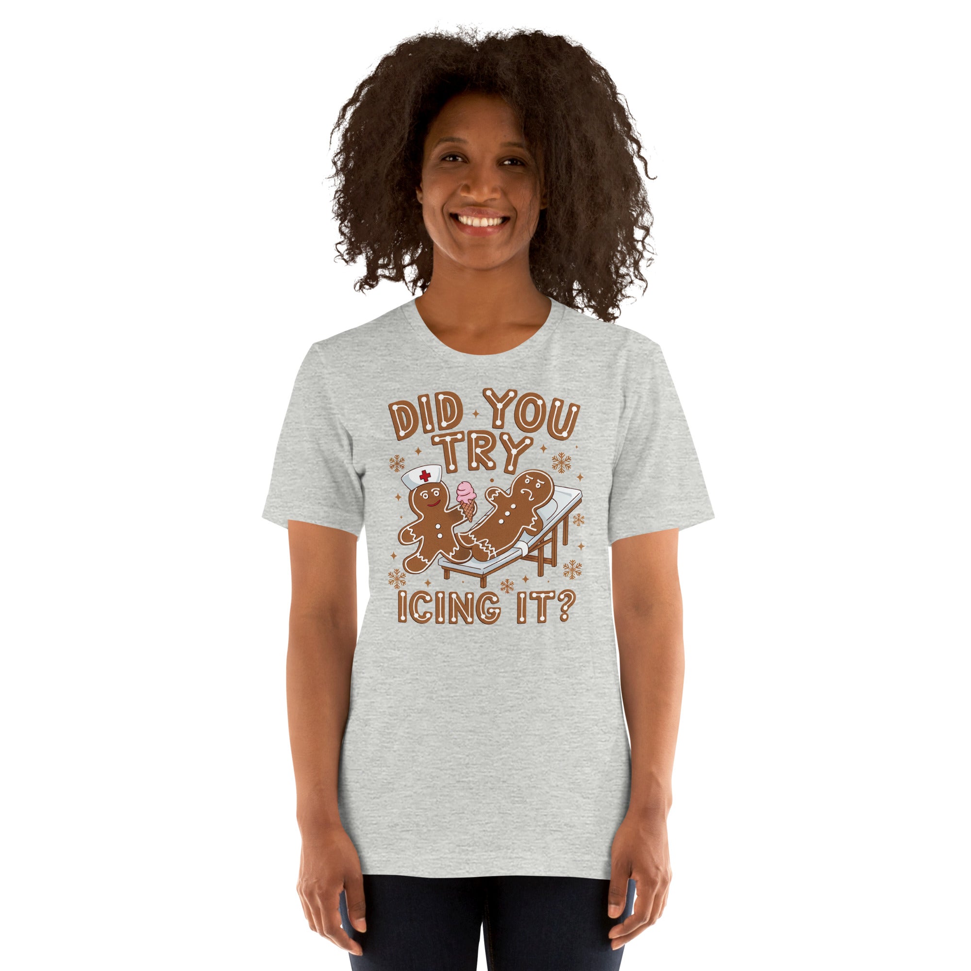 RN nurse holiday shirt with gingerbread Christmas design