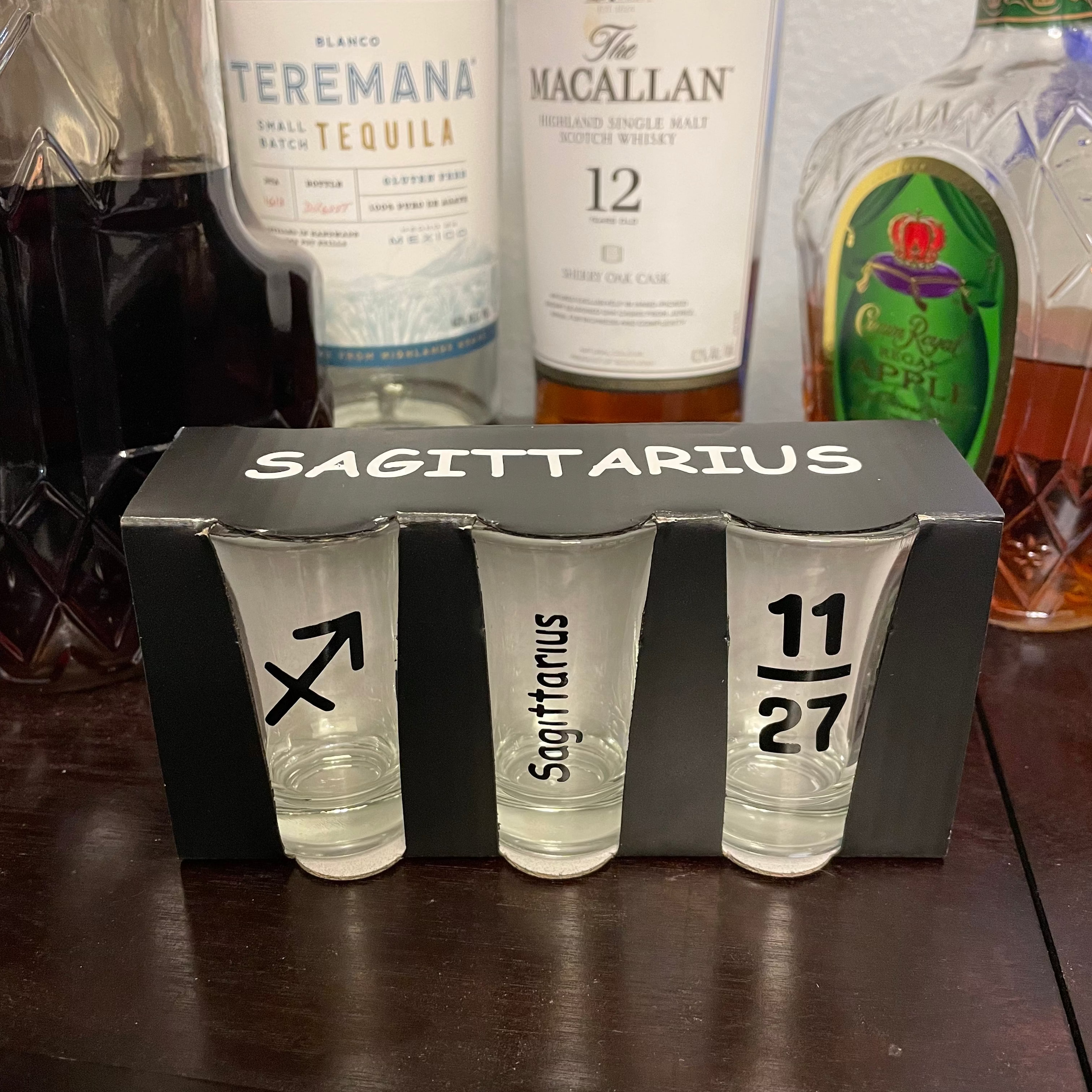 Sagittarius zodiac symbol engraved on personalized shot glass