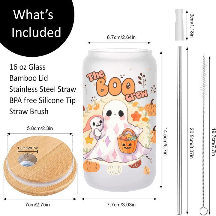 Ghost-themed iced coffee tumbler with “Boo Crew” phrase, great Halloween gift for friends or coworkers