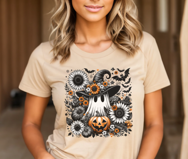 Sunflower witch hat ghost fall tee for women’s autumn outfit inspiration
