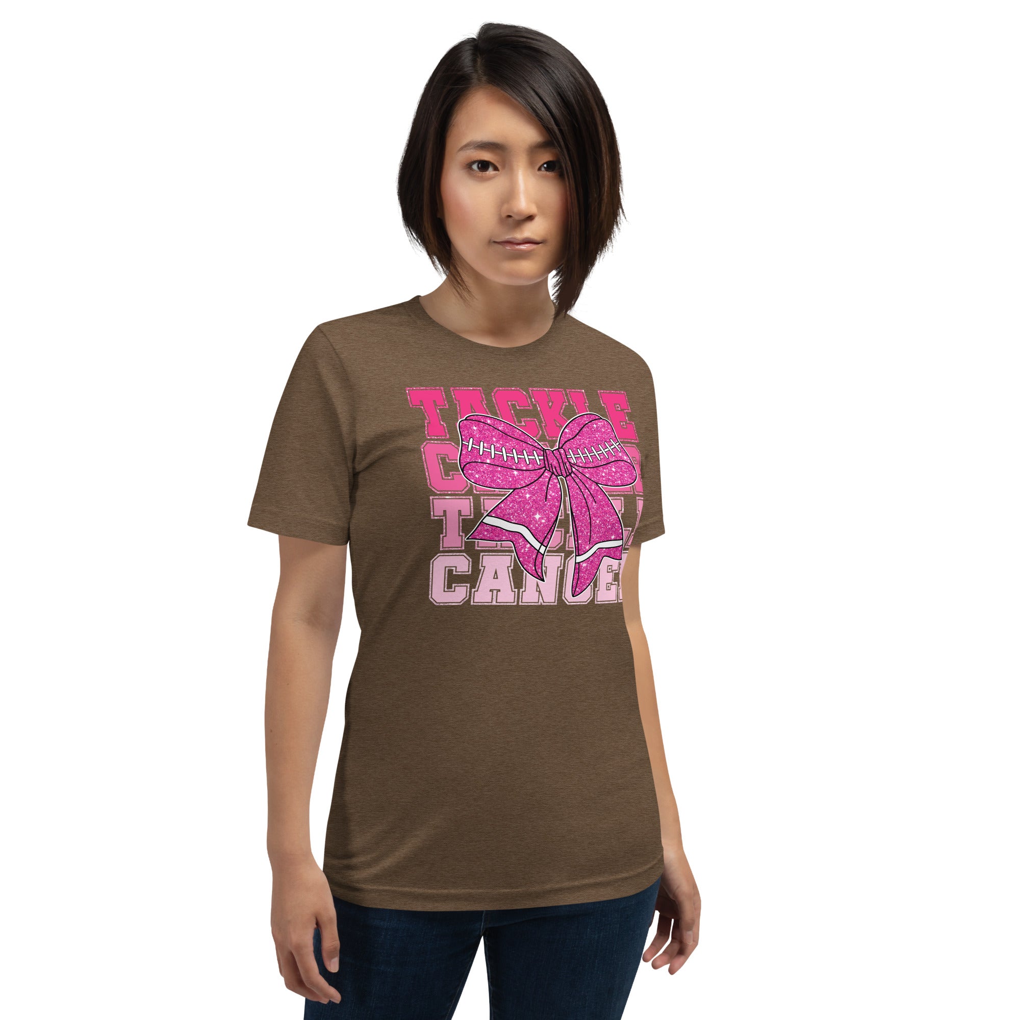 Gift shirt for survivors with Tackle Cancer football and ribbon design