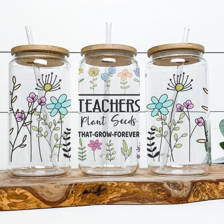 Unique teacher appreciation gift tumbler with flower garden design and inspirational phrase