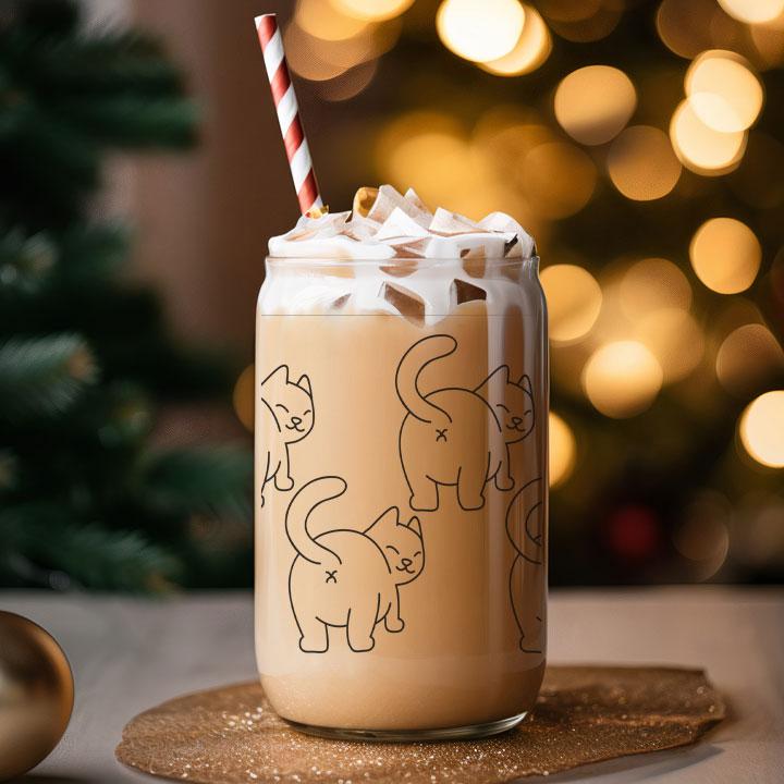 16 oz Libby Glass Can Tumbler featuring cat butts, ideal quirky gift for friends or coworkers