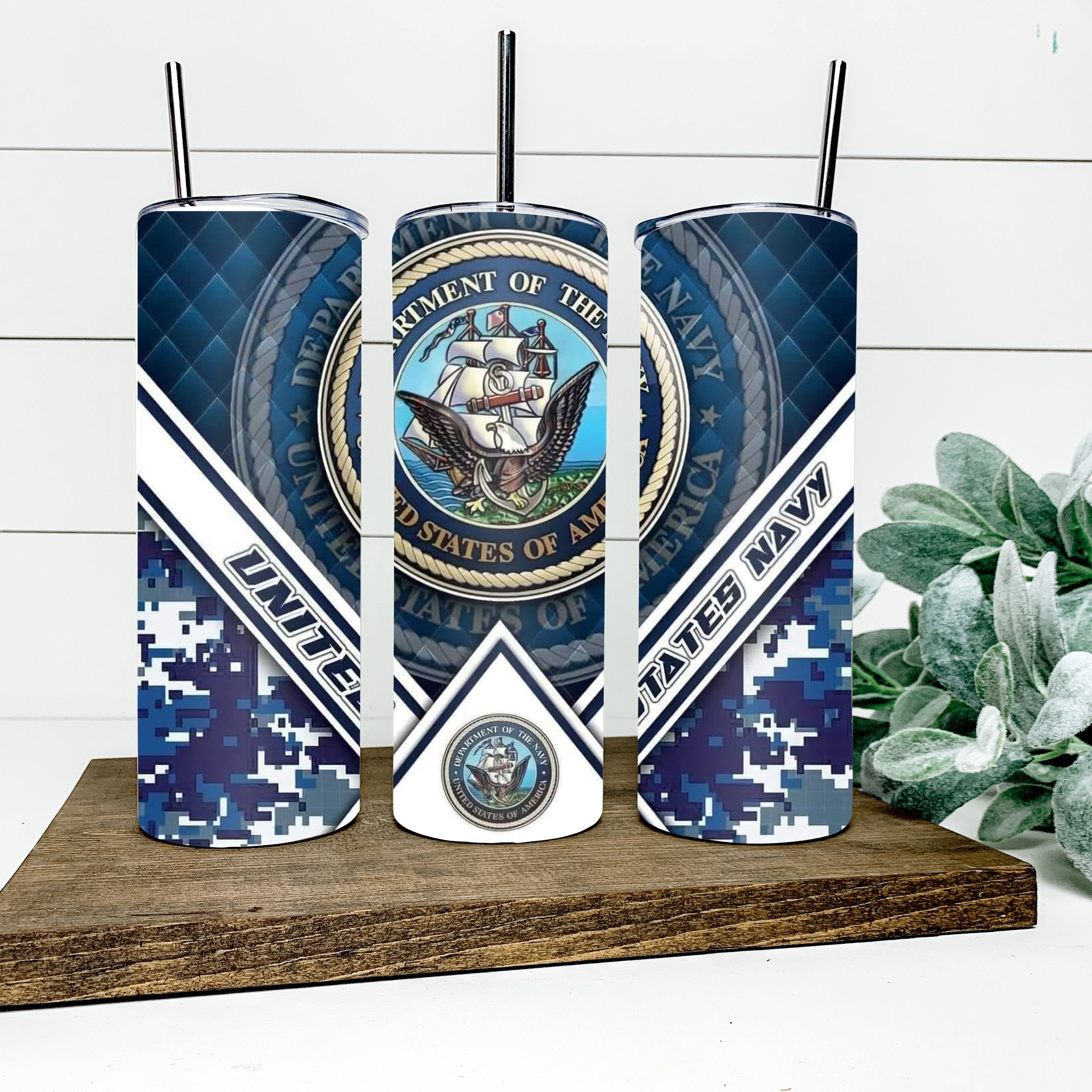Navy emblem tumbler styled as a military gift idea