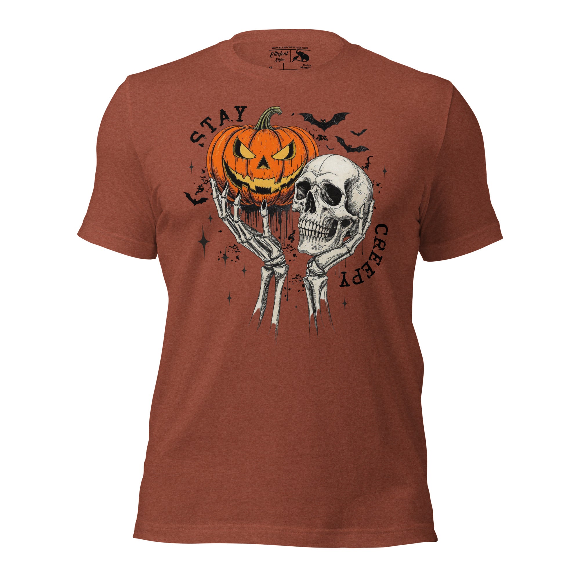 Vintage Halloween graphic tee for women with stay creepy quote