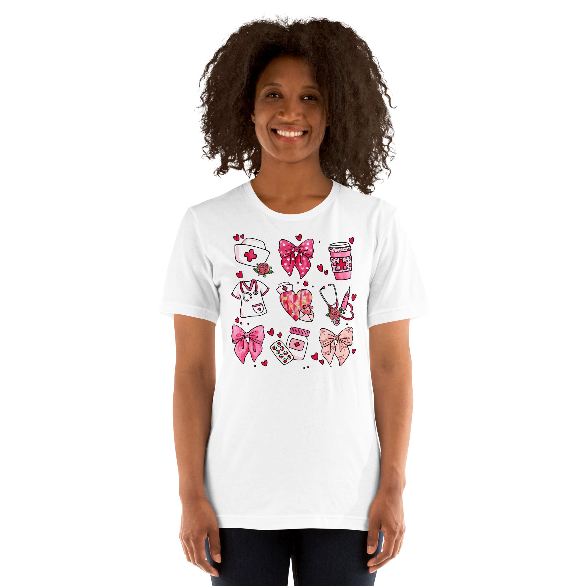 Women’s coquette nurse shirt with scrubs and stethoscope graphic