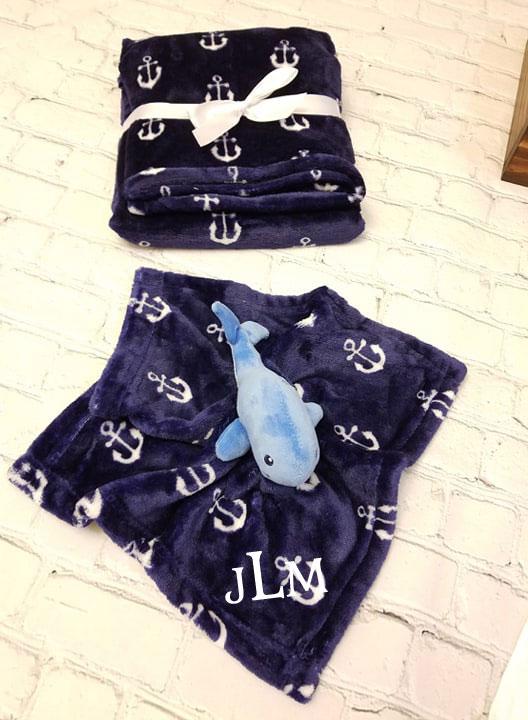 Personalized Baby blanket nautical whale anchors
