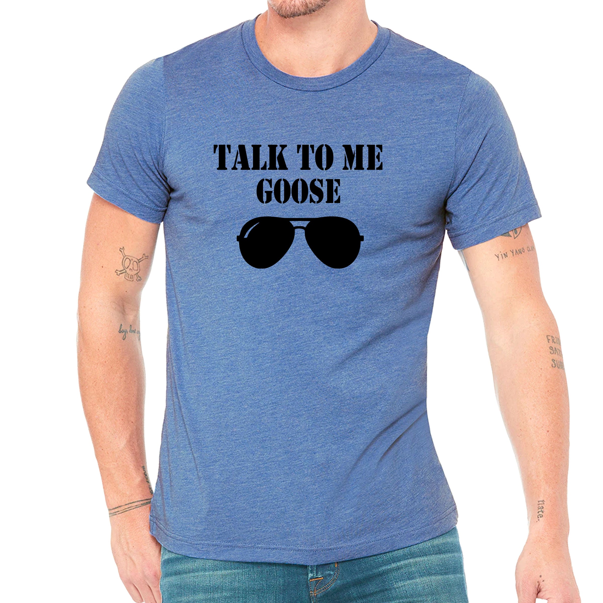 Men's Top Gun Maverick Talk to Me Goose T-Shirt - Navy Blue - Large