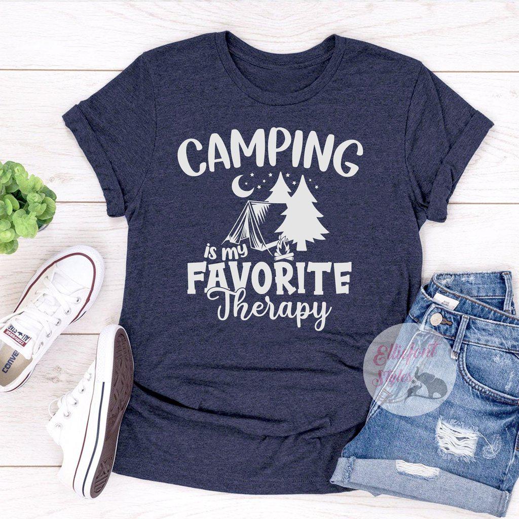 Camping Is My Favorite Therapy Camping Shirts SM Navy