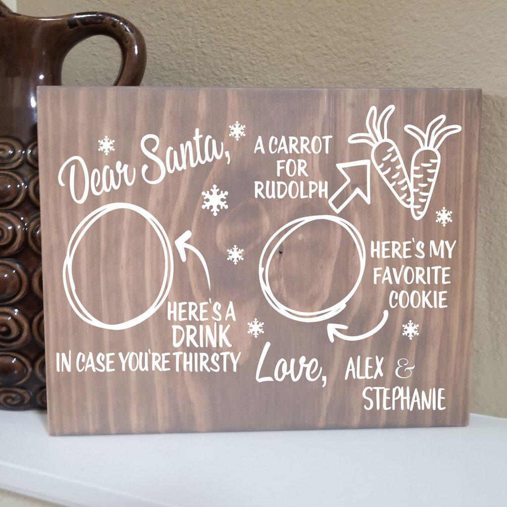 Festive wood tray for cookies and milk for Santa on Christmas Eve.