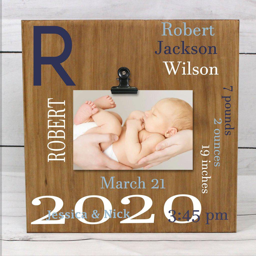 Custom wooden baby birth stats sign engraved with name, date, and details