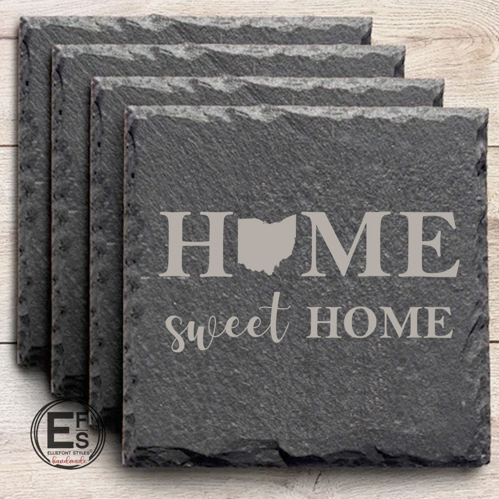 Engraved housewarming gift featuring Home Sweet Home design with personalized state